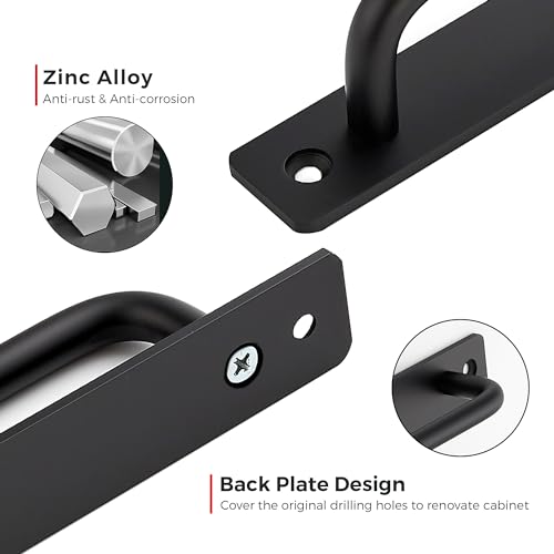Image of Ravinte Barn Door Handles 2 Pack Sliding Door Handle 5 inch Hole Center Barn Door Handles Black Cabinet Handles Door Pull Handle Zinc Alloy Door Pulls with Plate for Sliding Closet Door Handle