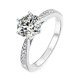 Epinki 1CT Bague Moissanite 6.5MM, Bijoux Femme Argent 925, Bague Solitaire 6 Broches Bague de Fiançailles Taille 57