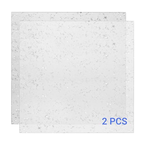 Uadme Translucent Perspex Sheet, 2Pcs Glitter Perspex, Silver Acrylic Board, Coloured Gloss Plastic Sheet 3mm, 30x30 cm, for DIY Decoration, Craft, Cutting, Engraving(Silver Foil)
