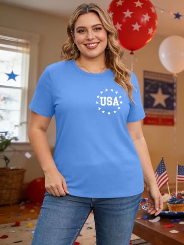 Image of Ithalt Patriotic Plus Size Shirts for Women 250th Anniversary USA Shirts American Flag Tshirt USA Short Sleeve Tops