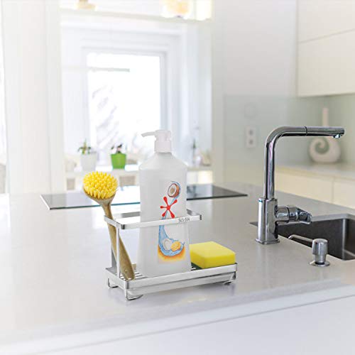 Oyydecor Kitchen Sink Caddy Organizer with Drain Pan Sponge Soap Brush Holder SUS304 Stainless Steel (Silver) - Thumbnail 3