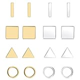 Finrezio 8 Pairs Silver&Gold Tone Geometric Stud Earrings for Women Men Bar Round Triangle Square Earring Set Stackable Fashion Jewelry