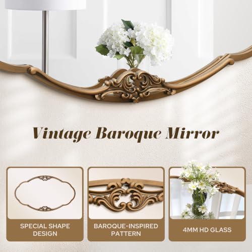 Image of Besdomus Vintage Gold Wall Mirror: 33 inchx19.5 inch Medium Antique Oval Mirror