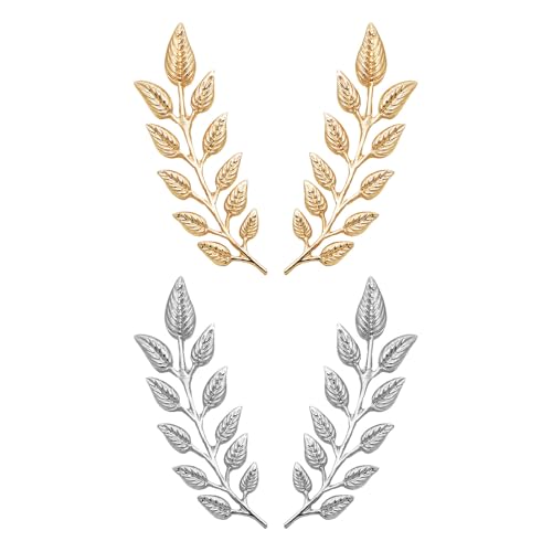 Image of coadipress Gentlemen Gold Silver Leaf Brooches Simple Elegant Retro Double Leaf Collar Pin Brooch Gold Silver Plant Leaves Brooches