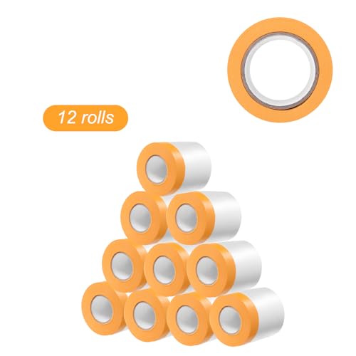 Image of HARFINGTON 12 Rolls Pre-Taped Masking Film 15.7 inch x65.6ft Tape and Drape Painters Plastic Drop Cloth Film with Tape Plastic Sheeting for Automotive Painting Covering