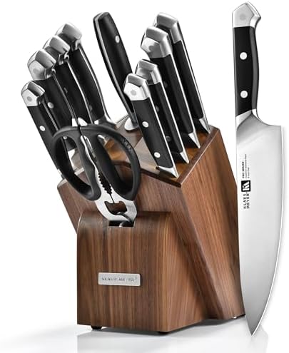 Klaus Meyer PRO 11-Piece Kitchen Knife Set with Walnut Wood Block...