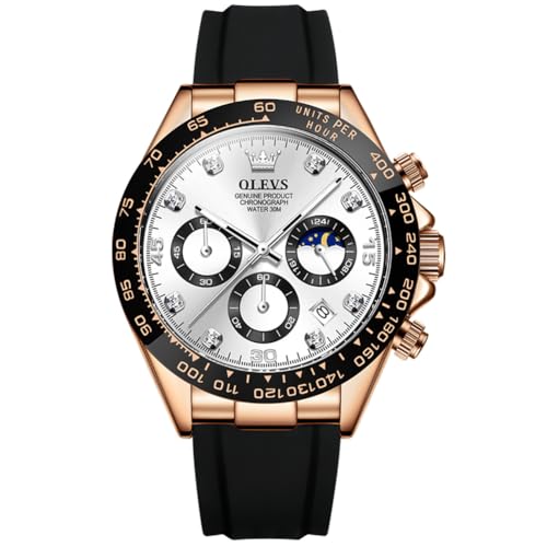 Image of OLEVS Watches for Men Business Diamond Moon Phase Male Watch Chronograph Fashion Dress Waterproof Date Analog Quartz Waterproof SiliconeMen Wrist Watch