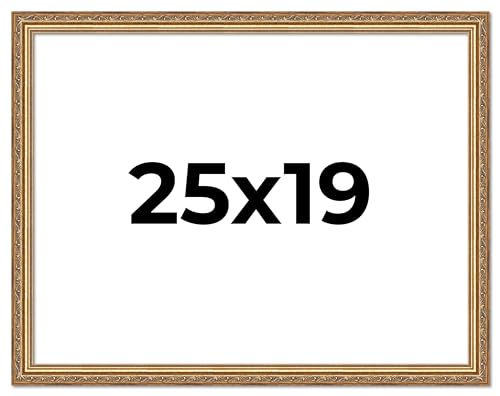 Poster Palooza 25x19 Traditional Antique Gold Complete Wood Picture Frame with UV Acrylic Plexiglass, Foam Board Backing & Hardware Included