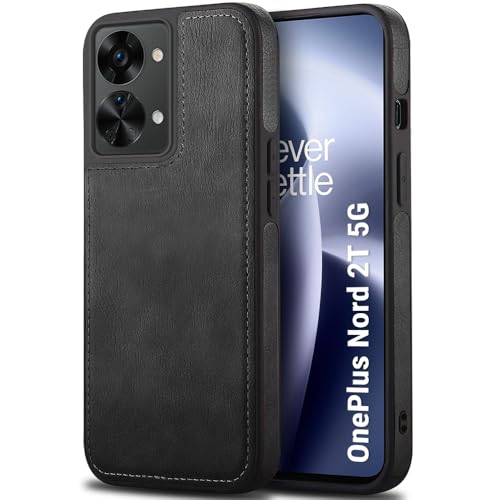 Image of TheGiftKart Genuine Leather Finish Back Case for OnePlus Nord 2T 5G | ShockProof Design | Raised Edges for Camera & Screen Protection | Stunning Minimalist Case Compatible with OnePlus Nord 2T (Black)