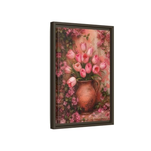 Toile tulipes roses pour habiller un mur vide au-dessus de la console