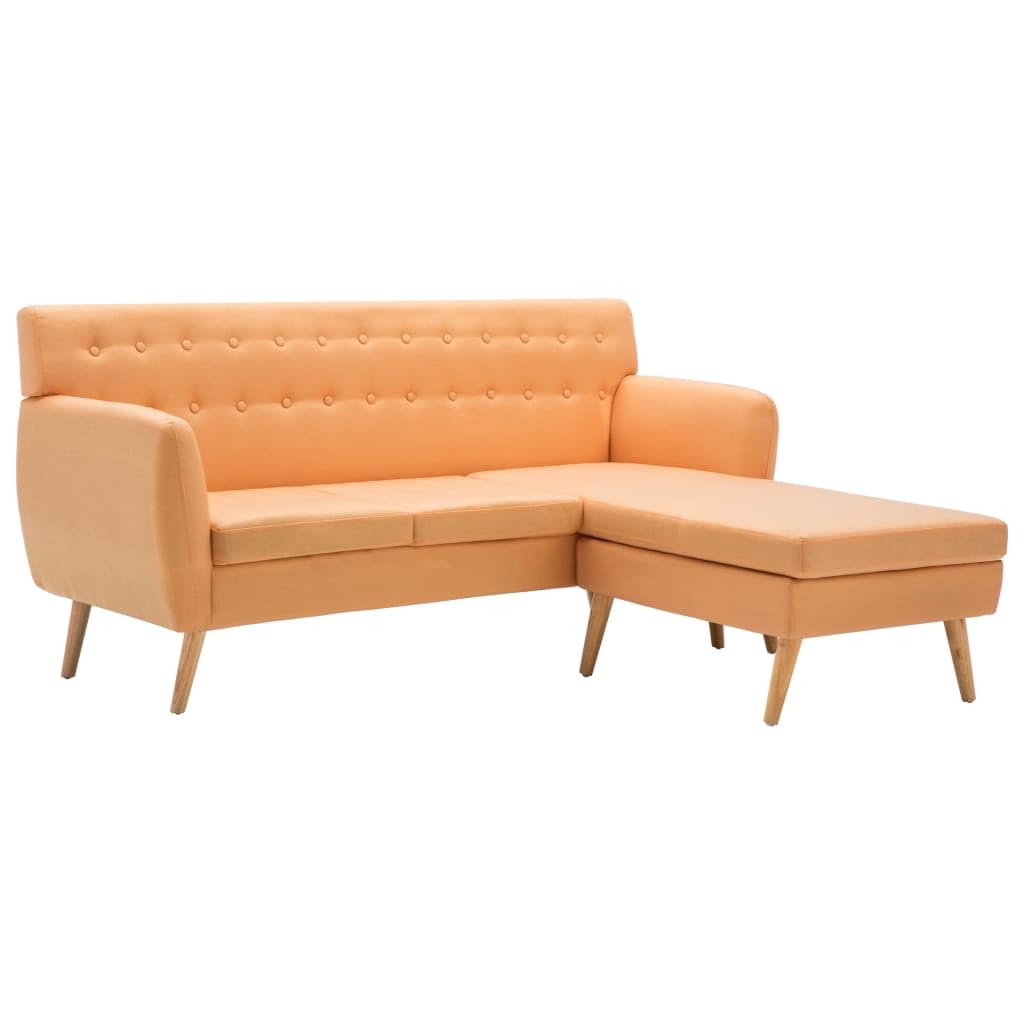 Sofá esquinero en forma de L naranja de 171x138 cm acolchado con pies de goma para salón