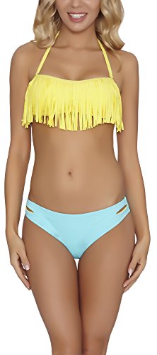 Feba Bikini Bañadores Trajes de Baño Conjunto Tops Sujetador con Flecos y...