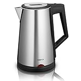 Sicherer & Energiesparender Wasserkocher Silber: Sichere Verriegelungsabdeckung, die Funktionstaste ist auf der Oberfläche des Griffs angebracht, der sich bequem und schnell per Fingerdruck gesteuert wird. Er ist mit einer Wasserstandsanzeige ausgestattet. Mit Trockenschutz schaltet es nach dem Kochen automatisch ab. Sehr leise bei der Arbeit. Sicher und energieeffizient