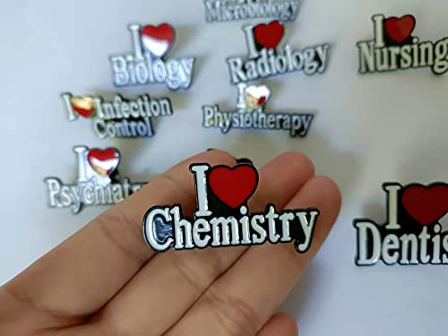 Image of White and Black Enamel Red Heart I Love Nursing I Love Chemistry English Words Brooch and Pin