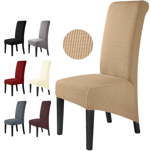 Fundas para sillas XL 6 Piezas Fundas de Sillas de Comedor Spandex Elástico Jacquard Cubiertas de Silla Funda de Silla elástica Fundas Sillas para Decoración de Fiesta (Visón, Paquete de 6)-XL