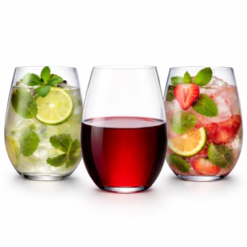 Oojami 48 piece 10 Ounce Stemless Unbreakable Crystal Clear Plastic Wine Glasses Small Size Cups (10 Ounces)