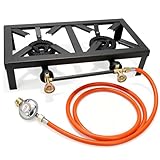 JAOUI Doppelbrenner Gaskocher 8KW Hockerkocher Campingkocher Gasherd Outdoor, Inkl. 1.5m Propangasschlauch & 50mbar Druckminderer, Tragbarer Gas Stove für Camping, Wok und Garten