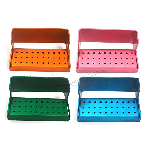 LAJA Imports 4 Pcs 30 Holes Dental Disinfection Burs Holder Opening Box Dental Lab Aluminum Bur Case