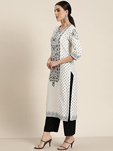 Image of Juniper Women`s Blacknwhite Rayon Printed Straight Kurta Sets