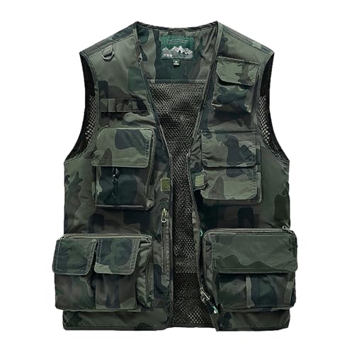 YOSUWOAI Chaleco de trabajo para hombre al aire libre, chaleco de pescador, chaleco deportivo sin mangas, con muchos bolsillos, gimnasio, entrenamiento, ciclismo, senderismo, chaleco para correr