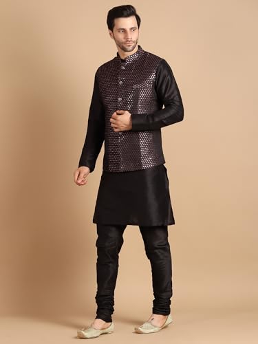 Image of men's Silk Blend Kurta Pejama & Waistcot Set