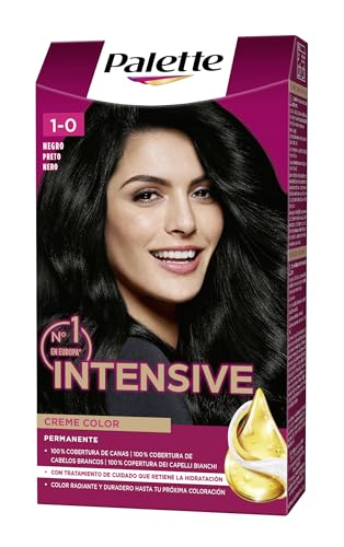 Schwarzkopf Palette Intensive Creme Color - Tono 1 cabello Negro - Coloración Permanente de Cuidado con Aceite de Marula – Óptima cobertura de canas – Color duradero hasta 8 semanas