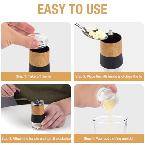 Image of Small Portable Pill Crusher Grinder to Fine Powder for Elderly (Wood)