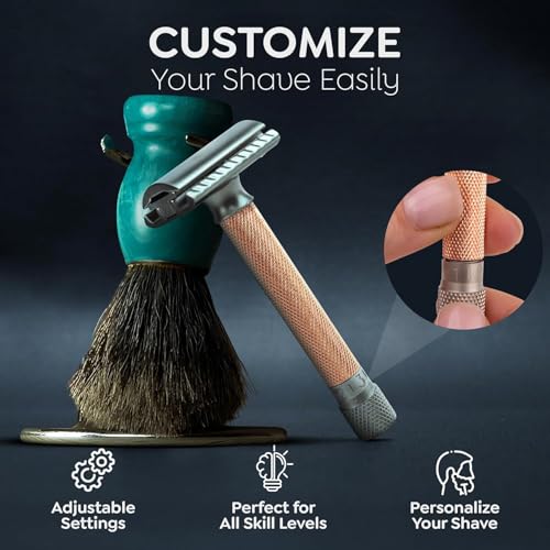 Image of Parker THE VARIANT CLOSED COMB - ADJUSTABLE Double Edge Safety Razor, Customize your Shave with a Turn of the Dial from Mild to Aggressive - 5 Blades Included (ROSE GOLD)