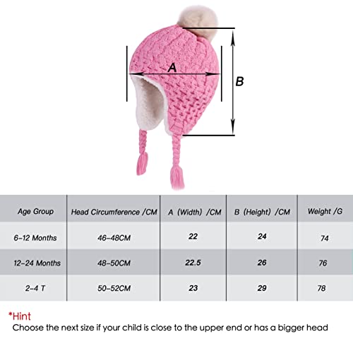 Langzhen Toddler Kids Winter Hat,Earflap Knit Warm Cap Fleece Lined Beanie For Baby Girls (Peach, 12-24 Months) #TOP4