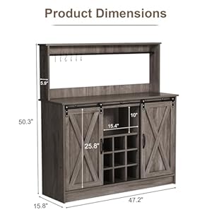 4everwinnerfarmhousecoffeebarcabinetwith9rackssideboardbuffetcabinetforliquorwith6hooksadjustableshelveslargewinebarcabinetforkitchendiningroomwashgrey Urban Country Home Decor 4 ever winner farmhouse coffee bar cabinet with 9 racks sideboard buffet cabinet for liquor with 6 hooks adjustable shelves large wine bar cabinet for kitchen dining room wash grey urban country home decor