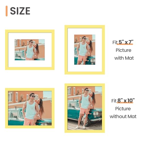 Image of upsimples 8x10 Picture Frame, Display Pictures 5x7 with Mat or 8 x 10 Without, Wall Hanging Photo Frames, Yellow, 1 Pack