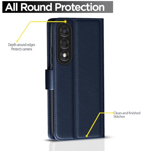 Image of Amazon Basics Flip Cover for OnePlus Nord 5 5G Leather Finish | Wallet Stand and Shock Proof | Inside TPU with Card Pockets | Complete Protection Flip Case (Blue)