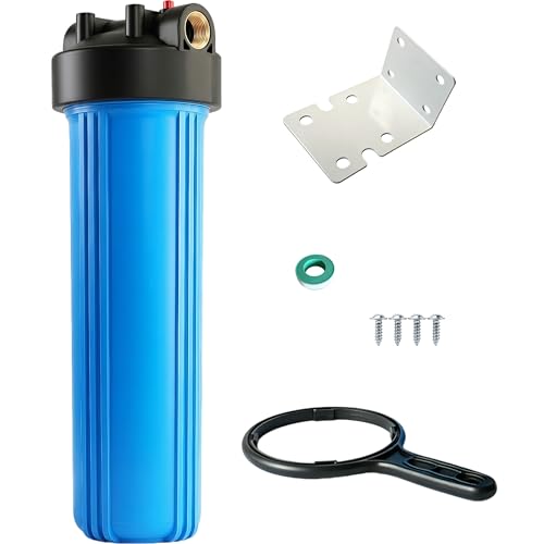 AquaWeaver WH-20HD Whole House Water Filter Housing Fit 20x4.5 Sediment Filters for Well and City Water Big Filter Blue Pre-Filtration System for Home 1 NPT Port Pressure Release