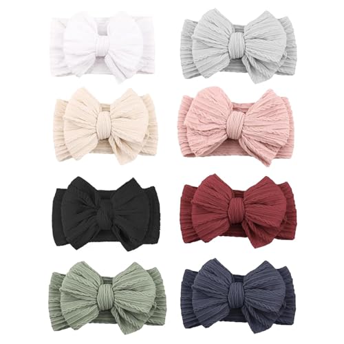 Image of chiduerm 8 Pcs Baby Bows Headbands Nylon Hairbands Baby Girl Bows Hair Accessories For Infant Toddler Essentials (8 Color-warm, Mid)