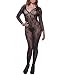 Dreamgirl Women's Plus-Size Long-Sleeve Bow Lace Bodystocking, Black, Queen Size