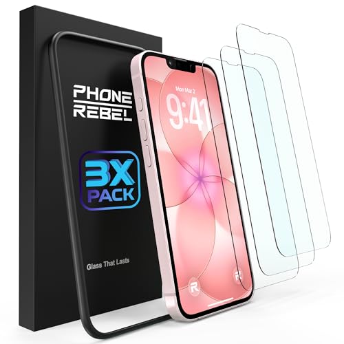 REBEL Phone Screen Protector for iPhone 17e/16e/14/13/13 Pro [6.1 Inch] [3-Pack] Ultra Tough 0.4mm, Anti-Shatter, 9H Tempered Glass, Easy Install Tool, Case Friendly (iPhone 17e/16e14/13/13 Pro)