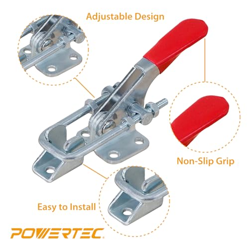 Image of POWERTEC Toggle Clamp, 400 lbs Holding Capacity, 323 Adjustable U Bolt Latch w /Antislip Hand Grip for Woodworking Jigs & Fixtures, Tire Carrier, Tool Box, Cabinet (20310-P2), 2 count, Pack of 1