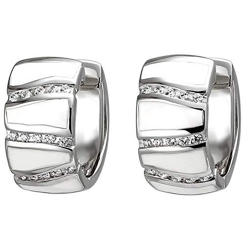 Jobo Damen-Creolen aus 925 Sterling Silber mit weißer Emaille und 30 Zirkonia