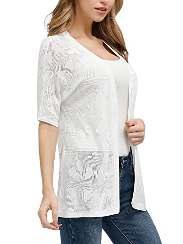 Curlbiuty White Cardigan For Women Short Sleeve Fashion Summer Light Sweater L #TOP1
