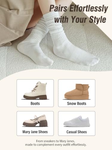 Image of Womens Scrunch Long Socks Thin Cotton Slouchy Tube Slouch Socks 3 Pairs