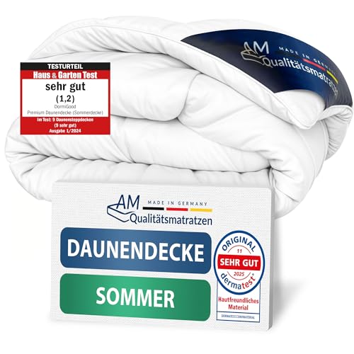 DormiGood Sommerdecke Daunen 135x200cm - Made in Germany - 100% Extraweiche Daunen - Atmungsaktive Daunendecke 135x200 - Oeko-TEX zertifizierte Federbettdecke 135x200 - Bettdecke 135x200cm