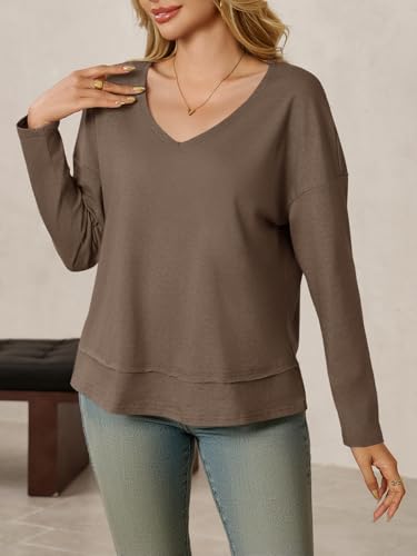 Image of Cicy Bell Womens Long Sleeve T Shirts V Neck Casual Flowy Tops Fall Fashion Loose Fit Basic Tees