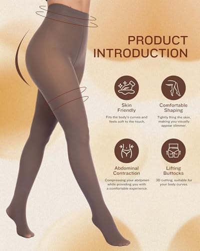 Image of CHRLEISURE Women's Fleece Lined Tights - Fake Sheer Warm Pantyhose Thick Winter Leggings
