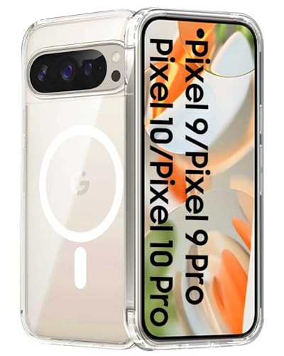 Oupeiger for Google Pixel 9/9 Pro/10/10 Pro Transparent Case [Anti-Yellowing][Wireless Charging] Ultra Thin Shockproof Full Body Protection Case for Pixel 9/9 Pro/10/10 Pro-Clear