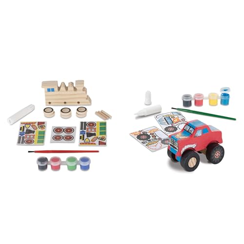 Image of Melissa & Doug Created by Me! Paint & Decorate Your Own Wooden Vehicles Craft Kit For Kids 2 Pack - Monster Truck, Train