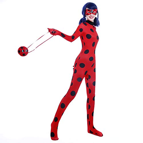 iCos Red Lady Bug Cosplay Costume Halloween Girl Jumpsuit Adult Teens Beetle Suit (Small)