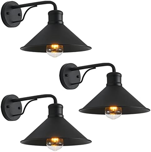 VICTOGATE 3 Pack Outdoor Wall Lights Wall Mount for House Front Porch Outdoor Wall Light Fixtures Wall Mount Matte Black Farmhouse Outdoor Wall Sconce, Classic Barn Lights Outdoor & Indoor-E26 Socket