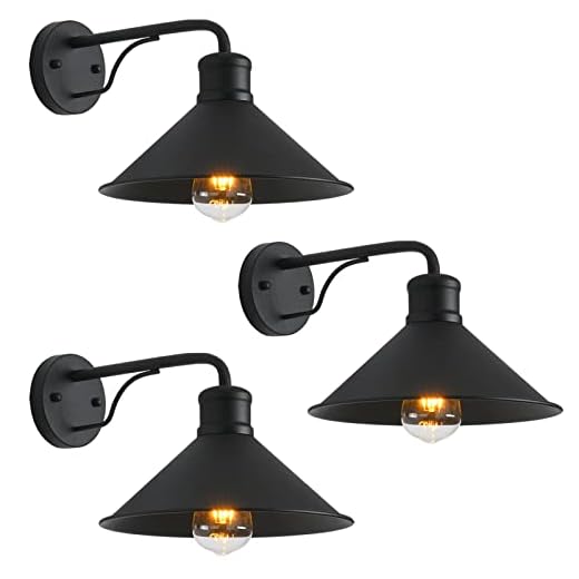 VICTOGATE 3 Pack Outdoor Wall Lights Wall Mount for House Front Porch Outdoor Wall Light Fixtures Wall Mount Matte Black Farmhouse Outdoor Wall Sconce, Classic Barn Lights Outdoor & Indoor-E26 Socket