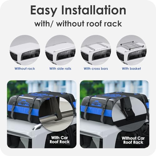 BOYUJK Car Roof Bag - 20 Cubic/566L, Waterproof, No Rack Needed, Anti-Slip Mat & 6 Heavy-Duty Straps, Folding Soft Roof Box (Blue, 566L) - Image 4
