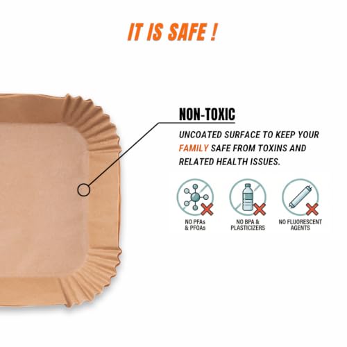Image of Healto+ 100 Air Fryer Paper Sheets, 8 Inch, SSA Approved - Non-Toxic & Uncoated, Fits 5-8QT, Brown